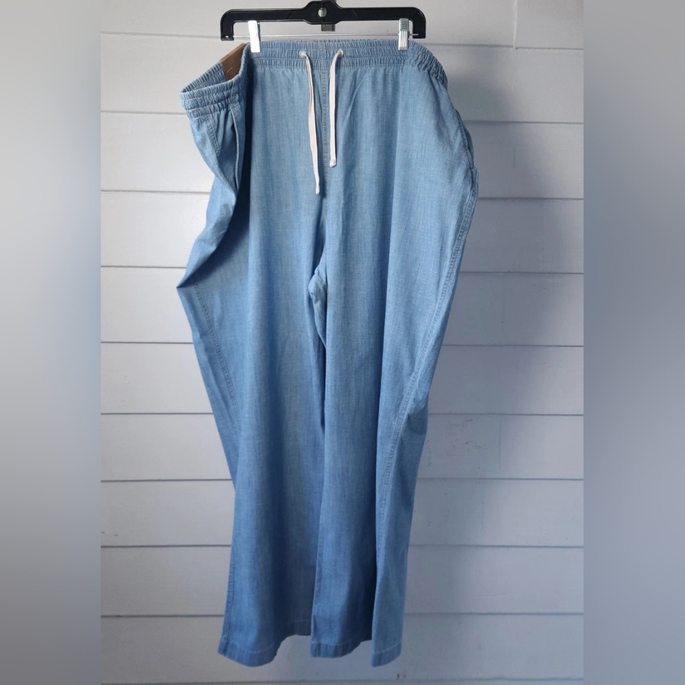 NWT L.L. BEAN 26W/3X Favorite Fit Chambray Pants Coastal Blue Pull On Stretch